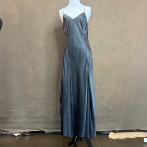 Victoria’s Secret 100% Silk Slip Dress Black Maxi 90s Vintage Bias Cut Size L